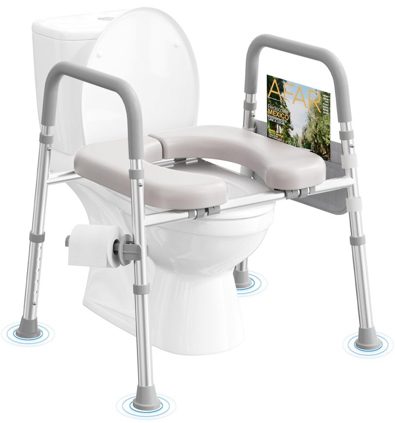 HOMLAND Raised Toilet Seat with Handles Toilet Seat Riser for Seniors Adjustable Height Width 400lb Elevated Handicap Toilet Seat Fit Any Toilet Grey